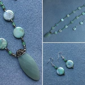 Aventurine, MOP, Sterling & Crystal Necklace Set